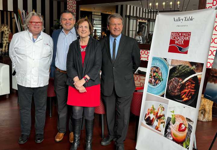 The kickoff event for Fall 2023 Hudson Valley Restaurant Week was held at Red Horse by David Burke (left) in White Plains, and was also attended by County Executive George Latimer (right).