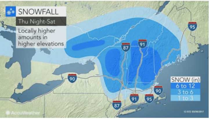 Parts of New England cold get up to a foot of snow.