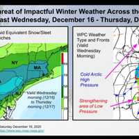 <p>A look at the potential -- by percentages -- of snow and sleet on Wednesday, Dec. 16 into Thursday, Dec. 17.</p>