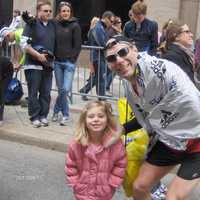 <p>Hartsdale&#x27;s Brian Wilanyowicz with his daughter at last year&#x27;s Boston Marathon just before the two bombs exploded.</p>