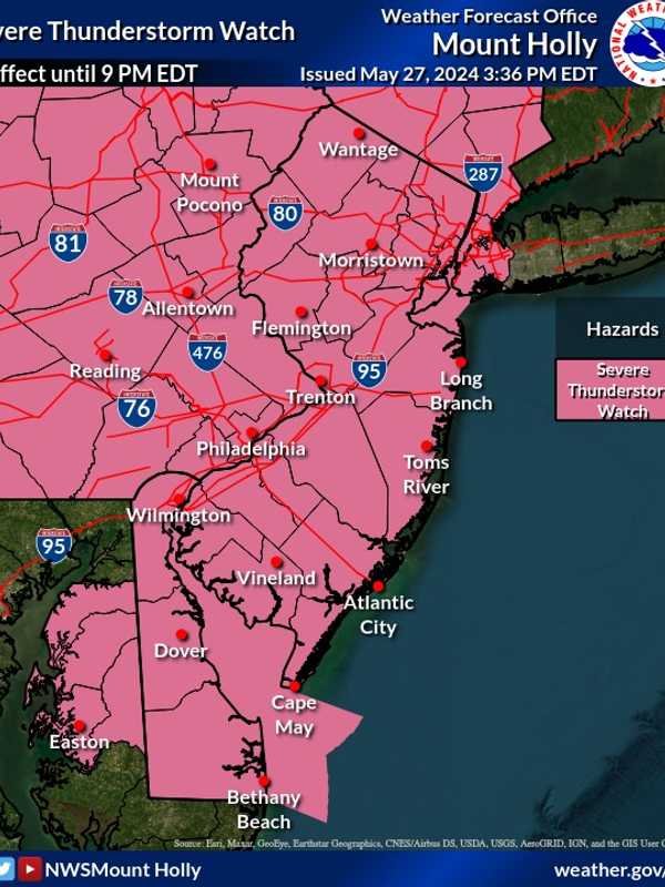 Tornadoes Possible, Severe Thunderstorm Watch Issued For All Of NJ, Parts Of PA