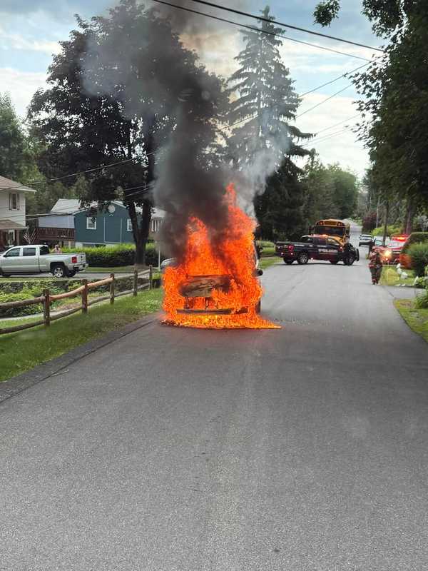 Mail Truck Bursts Into Flames In Residential Hudson Valley Neighborhood