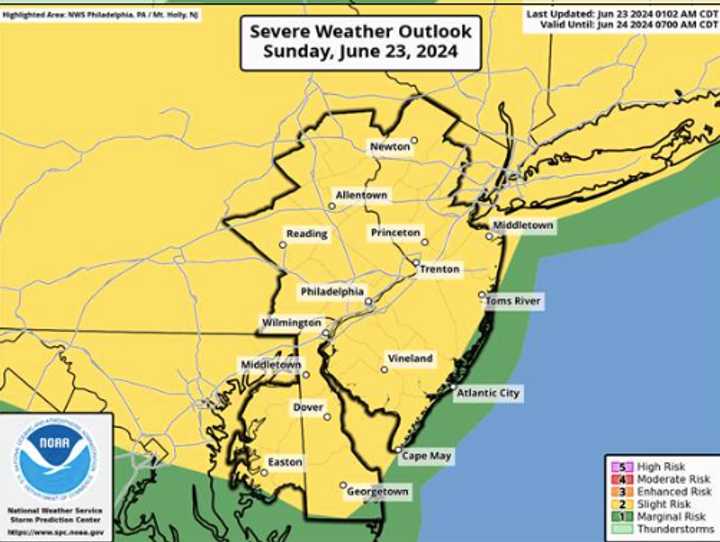 Severe storms are possible over parts of New Jersey and Pennsylvania in the final stretch of this heat wave.