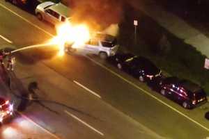 Raging Car Fire Caught On Video By New Police Drone In Yonkers