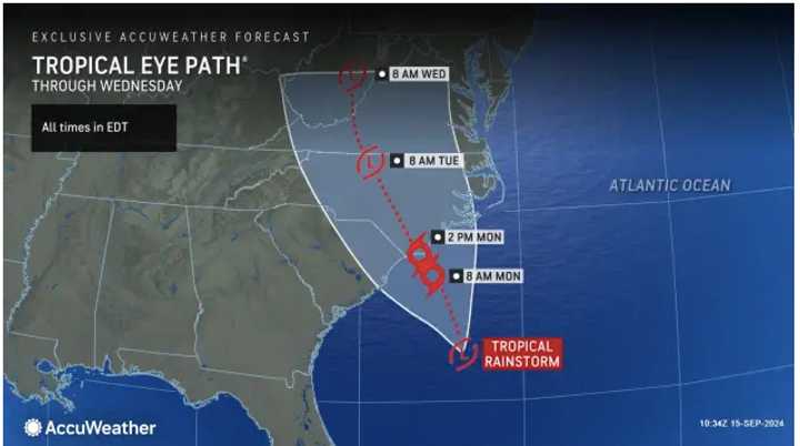 A look at the projected path of the system which will move north after moving in from the coast.