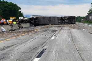 Rolled Tractor-Trailer Lands On Car, Shuts Down Thruway In Capital Region For Hours