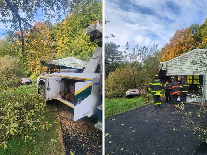 The car hit a garage before coming to rest in an embankment.&nbsp;