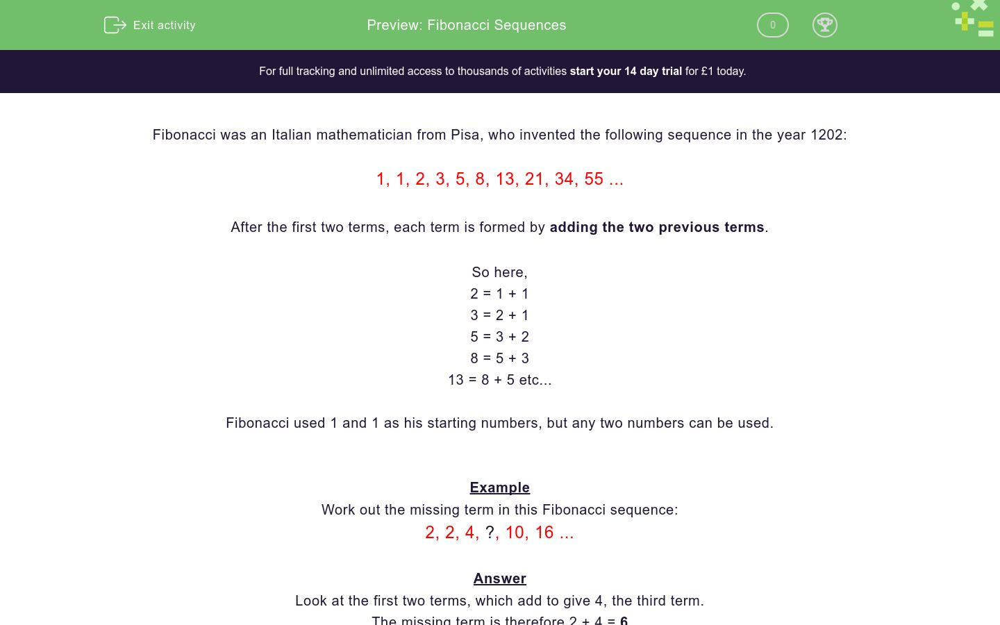 Fibonacci Sequences Worksheet Edplace