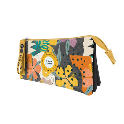 Moon Flower 2 Zip 3 Pockets Pencil Case