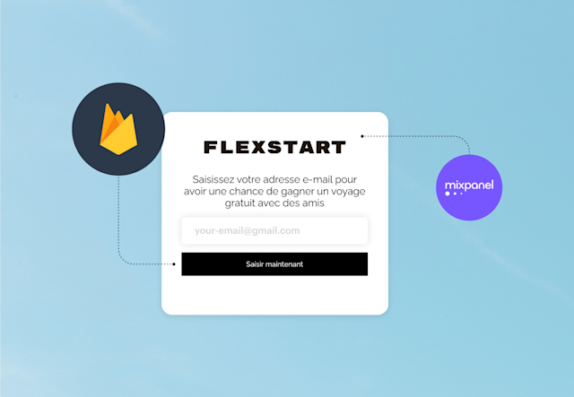 Un formulaire d'inscription par e-mail utilisant les intégrations Firebase et Mixpanel de Mailchimp.