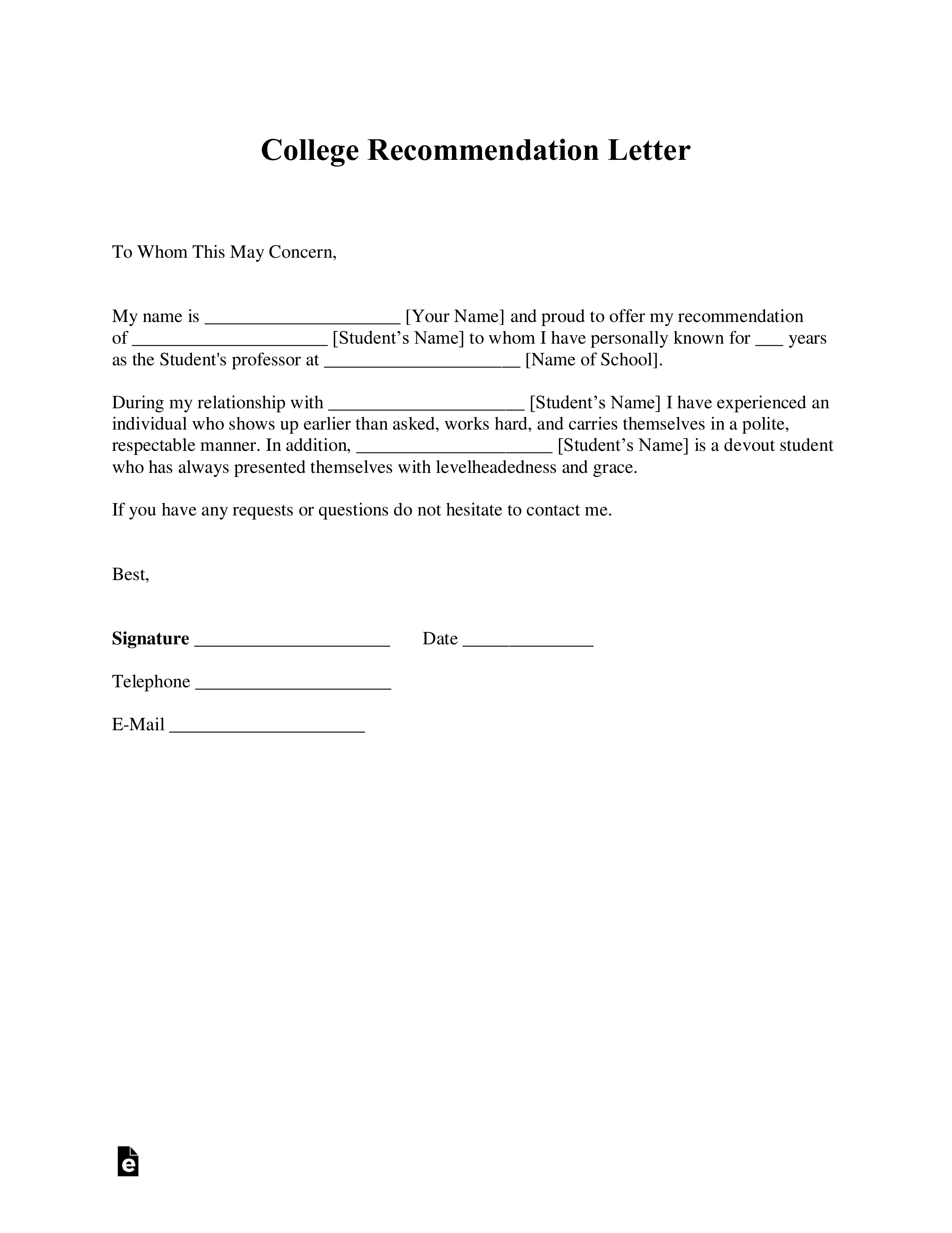 University Recommendation Letter Template