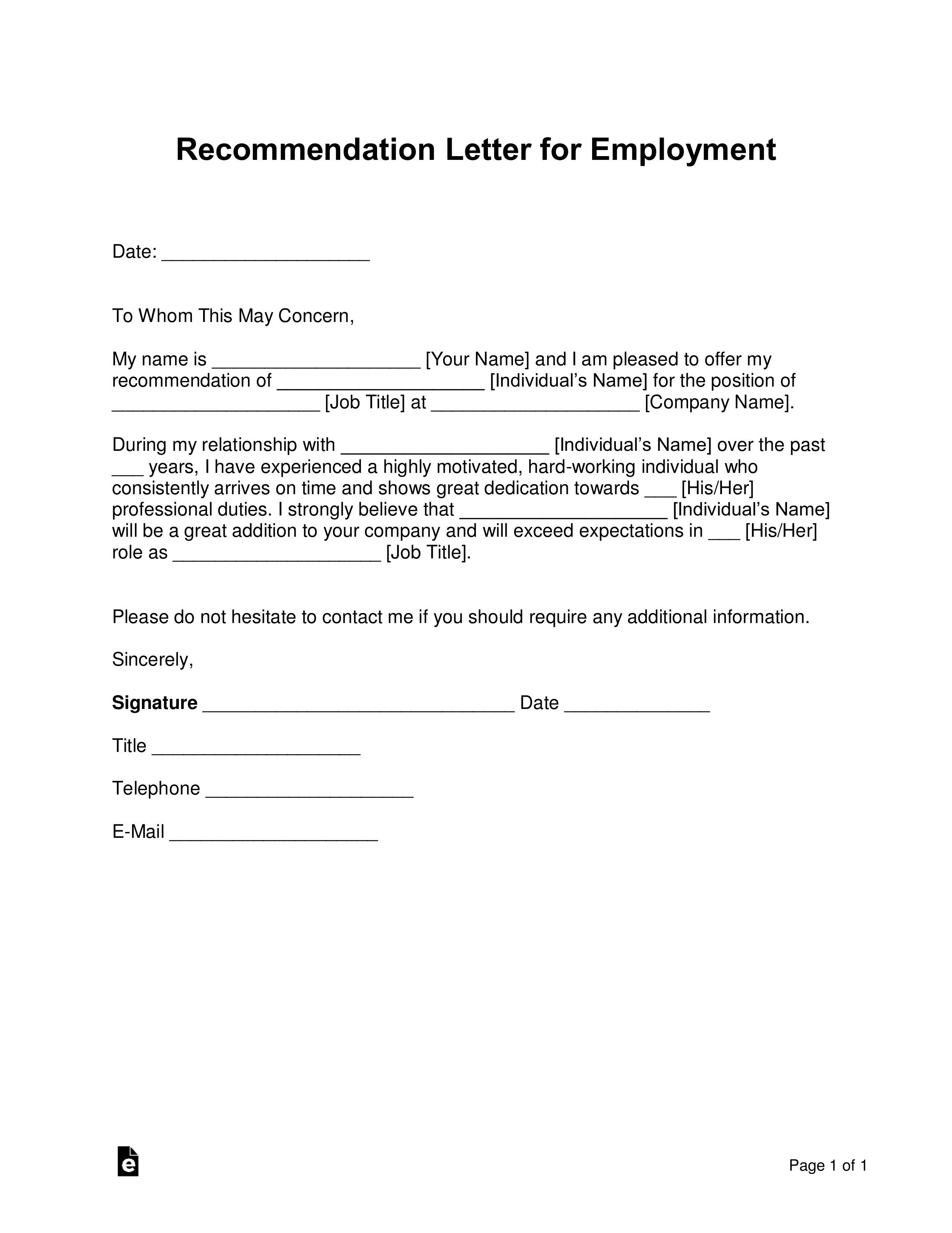 Sample Letter Of Recommendation Employment Letter Format - Riset