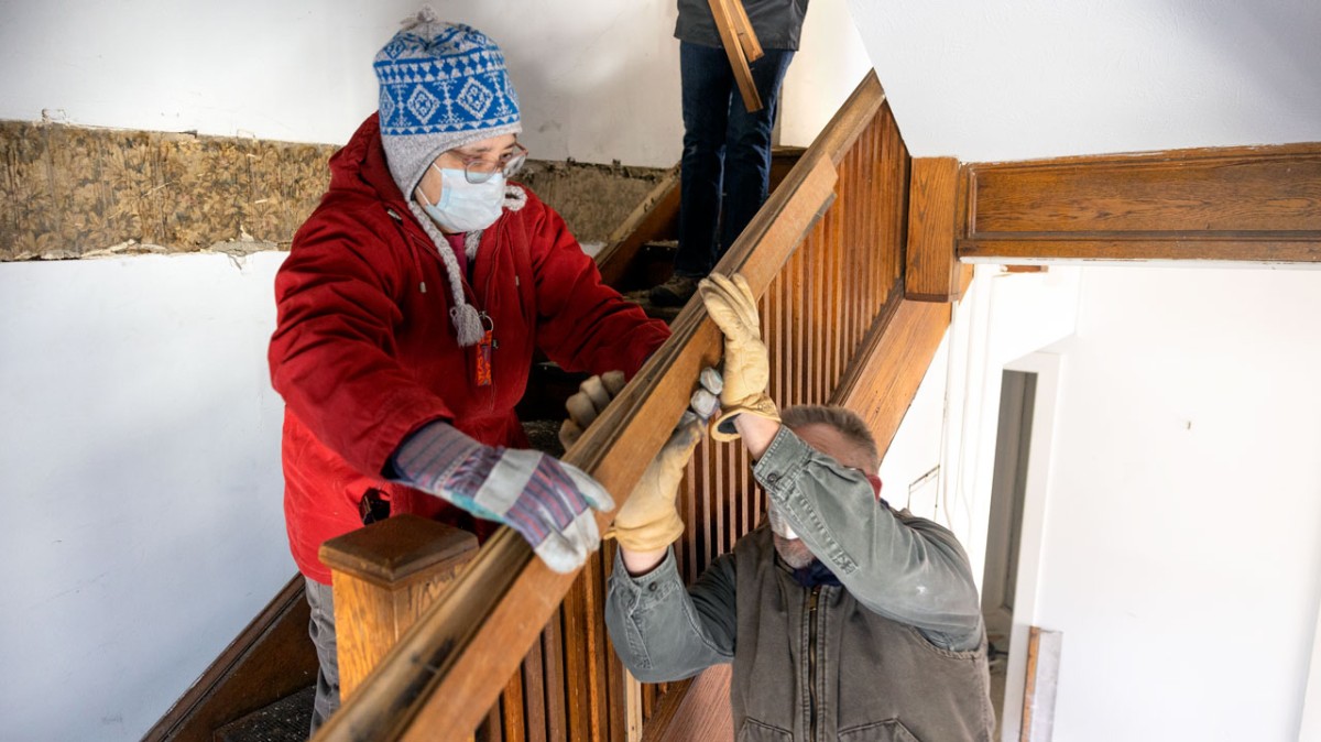 Volunteers salvaged original wood flooring, utilities and other elements from homes deconstructed in Ithaca’s Collegetown neighborhood in 2022.