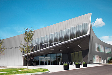 Stunning exterior elevation view of Civic Centre Resource Library by ZAS Architects & Interiors and exterior ceramic cladding by Elemex