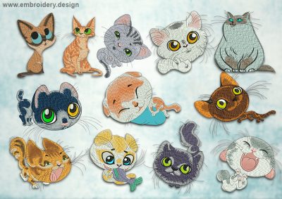 This Collection of cats design was digitized and embroidered by www.embroidery.design.