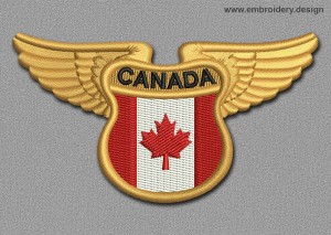 This Flags Patch Winged Flag of Canada design was digitized and embroidered by www.embroidery.design.