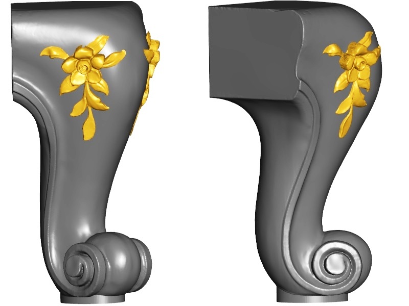 Leg 35 stl cabriole | legs furniture, 3D model for CNC, graceful, short.  Vegetable decor. Flowers, leaves, acanthus.