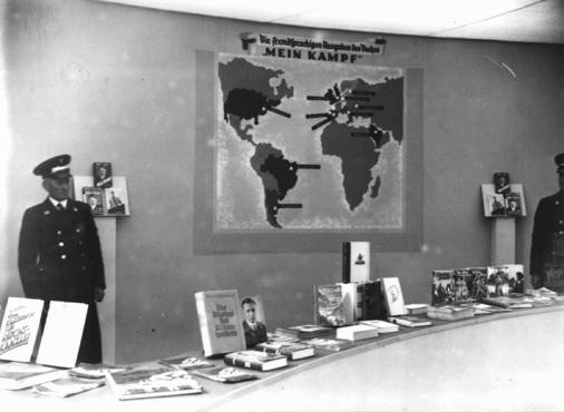 Exhibition of Nazi publications—carefully purged of antisemitic titles—on display during the Berlin Olympics. [LCID: 81617]