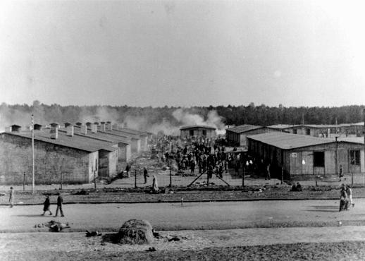  A view of the Bergen-Belsen camp. This photograph was taken after the liberation of the camp.