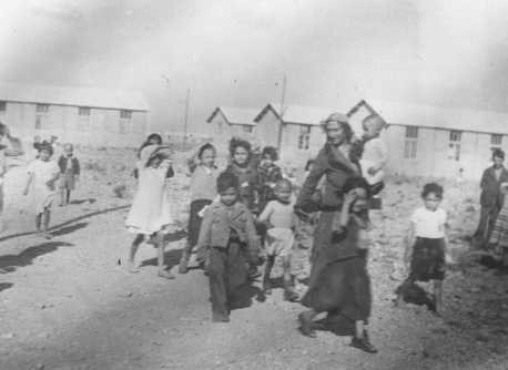 Romani (Gypsy) women and children interned in the Rivesaltes transit camp.