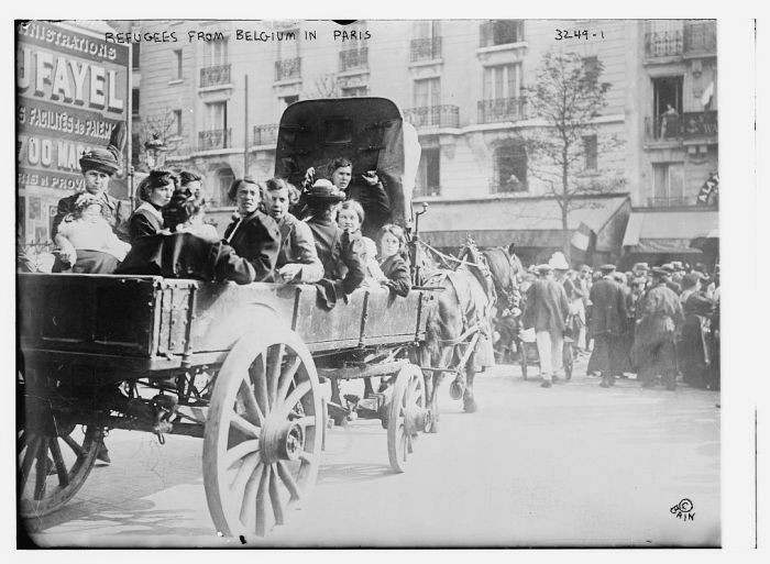 Belgian refugees in Paris during World War I. Paris, France, 1914.