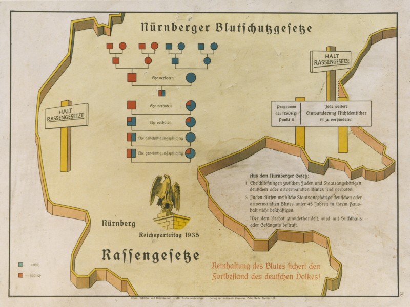 Eugenics poster entitled "The Nuremberg Law for the Protection of Blood and German Honor."