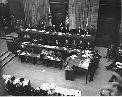 Chief US Counsel Justice Robert Jackson delivers the prosecution's opening statement at the International Military Tribunal.