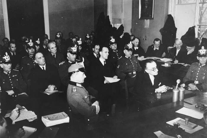 Participants in the July 1944 plot to assassinate Hitler and members of the "Kreisau Circle" resistance group on trial before the ...