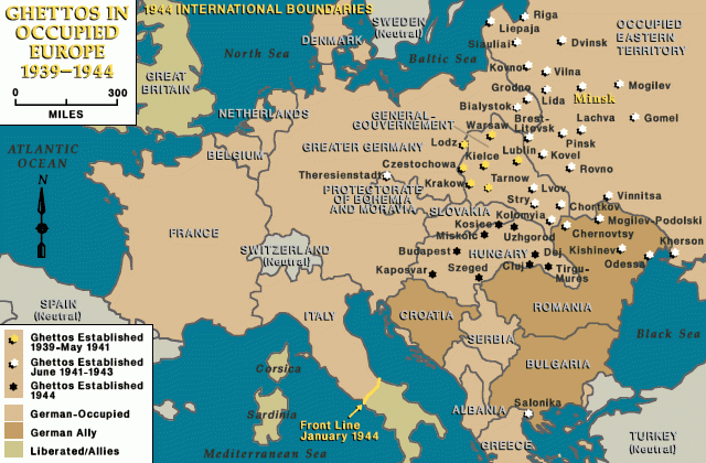 Major ghettos in Europe, Minsk indicated