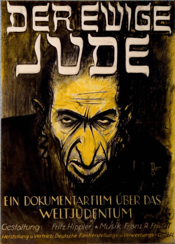 Advertising poster for the antisemitic film, "Der ewige Jude" (The Eternal Jew), directed by Fritz Hippler.