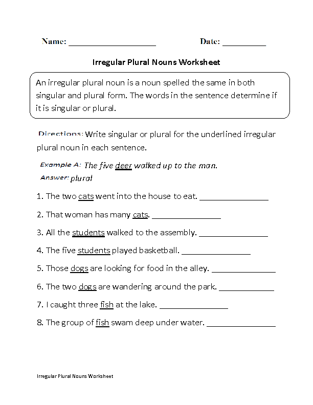 Singular and Plural Nouns Worksheets