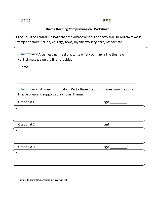 Theme Reading Comprehension Worksheet