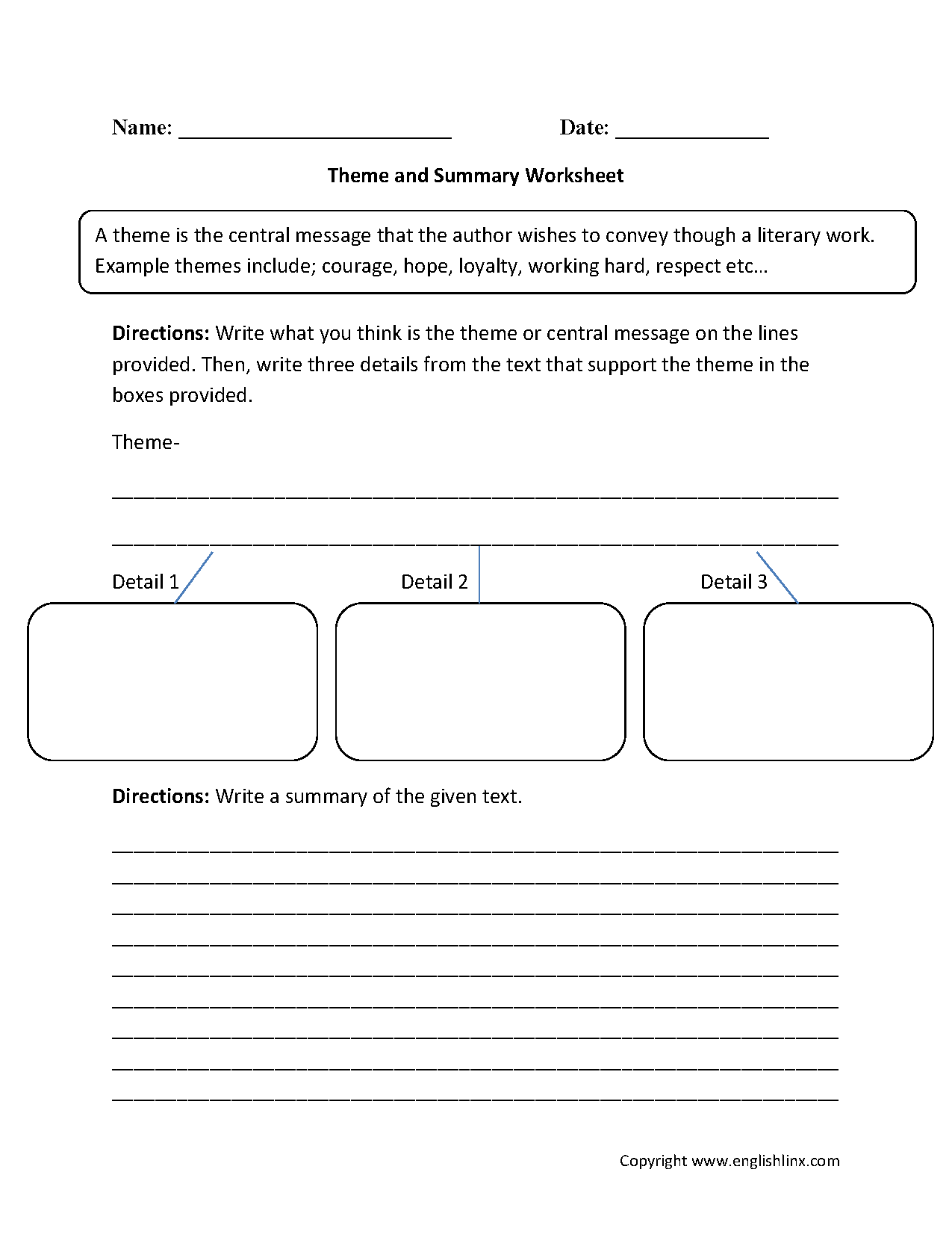 Theme and Summary Worksheets