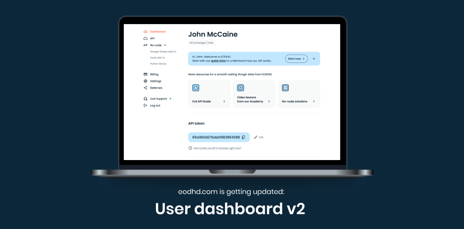 User dashboard updated