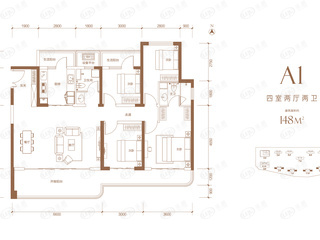 北龙湖瑞府148㎡四室两厅两卫户型图