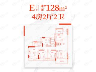 越秀江海潮鸣128㎡奢阔四房户型图