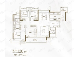 越秀江海潮鸣126㎡户型户型图