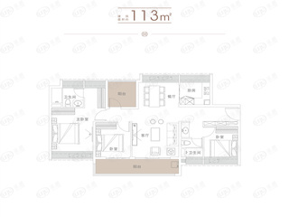 卓雅名苑113㎡三房户型户型图