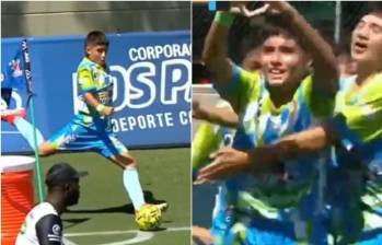 El joven jugador del club Deportivo Caucanos Popayán, Samuel Camilo Raigosa, anotó de esta manera. FOTO: CAPTURA VIDEO TELEMEDELLÍN