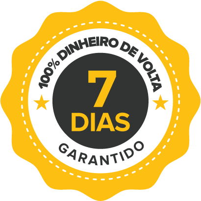 Selo de garantia de 7 dias para experimentar o plano de plataforma Estuda.com após a compra.