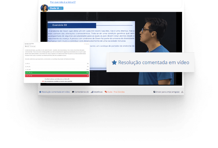Após responder questões na plataforma, os usuários têm acesso instantâneo a resoluções em vídeo para entender melhor a questão respondida.
