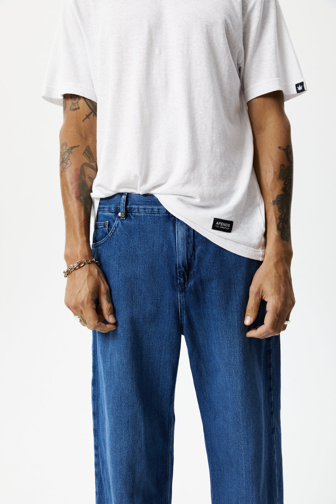 AFENDS Mens Pablo - Denim Baggy Jeans - Authentic Blue - Sustainable Clothing - Streetwear