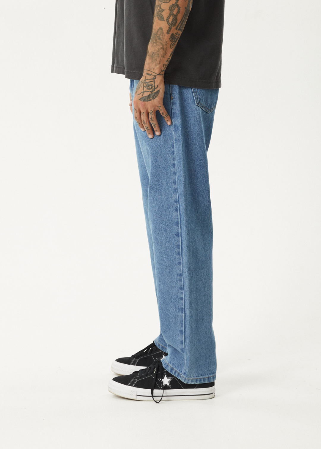 AFENDS Mens Ninety Two's - Denim Relaxed Jeans - Worn Blue - Sustainable Clothing - Streetwear