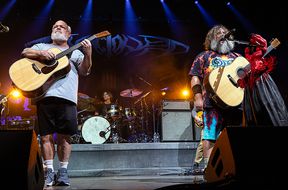 Kyle Gass (L) and Jack Black of Tenacious D perform at PNC Music Pavilion on September 06, 2023 in Charlotte, North Carolina. 