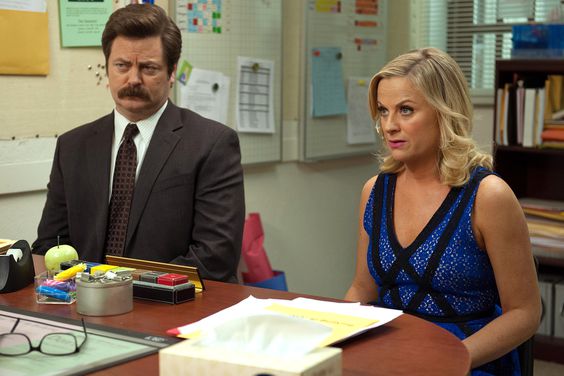 Nick Offerman and Amy Poehler on "Parks and Recreation."