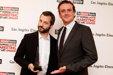 Judd Apatow holds Best Drama Trailer award for No Country for Old Men with actor Jason Segel (R) backstage during The Hollywood Reporter's 37th Annual Movie Marketing Key Art Awards held at the Hyatt Century Plaza on June 13, 2008