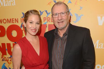 Norma Zarky Humanitarian Award Honoree Christina Applegate (L) and actor Ed O'Neill pose backstage at the 2012 Women In Film Crystal + Lucy Awards held at The Beverly Hilton Hotel on June 12, 2012 in Beverly Hills, California.