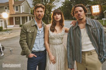 TWISTERS Glen Powell, Daisy Edgar-Jones, and Anthony Ramos photographed exclusively for EW on April 14, 2024 in Los Angeles. 