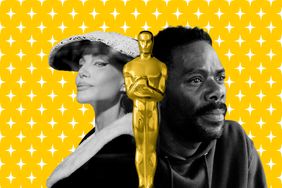 Awardist collage of Angelina Jolie in Maria and Colman Domingo in Sing Sing with oscars statuette