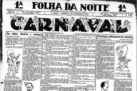 Capa da Folha da Noite de 6 de fevereiro de 1932, véspera de carnaval